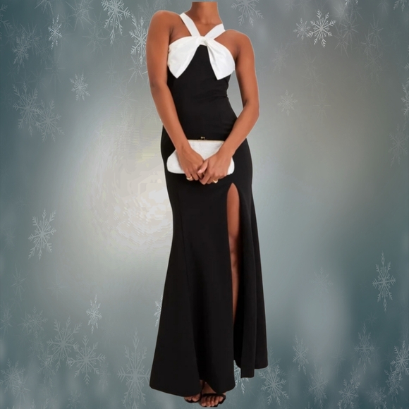 Lulus Dresses & Skirts - LULU'S BLACK AND WHITE BOW MERMAID MAXI DRESS SIZE MEDIUM